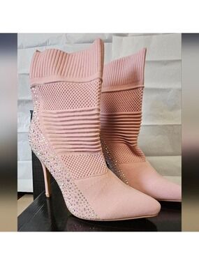 NWT Pink Rhinestone Sock Booties Sizes 5.5 -7